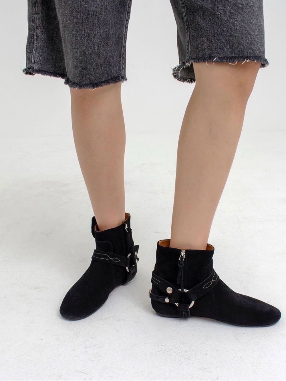 ÉTOILE ISABEL MARANT - Women’sBlack Suede Ankle Boots with Buckle Detail